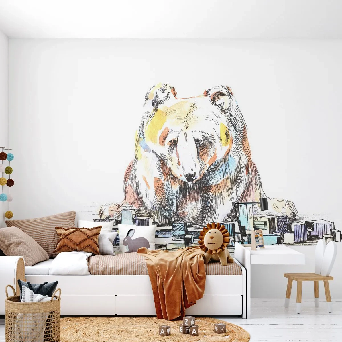 Tapet Premium Sand - Cum poți trăi așa? - Animale, Urs, Grafică - 350x256 cm