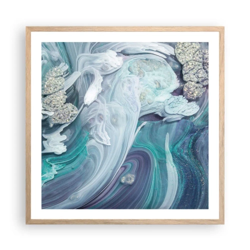 Poster în ramă de stejar deschis - Râuri de albastru - 60x60 cm