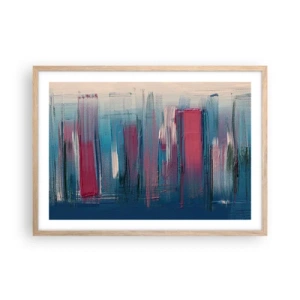Poster în ramă de stejar deschis - Compoziție verticală în albastru și roșu - 70x50 cm