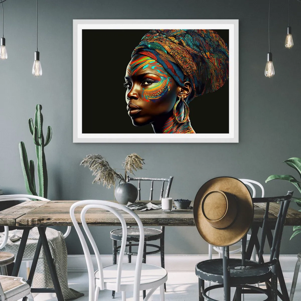 Poster în ramă albă - Regina africană - 70x50 cm