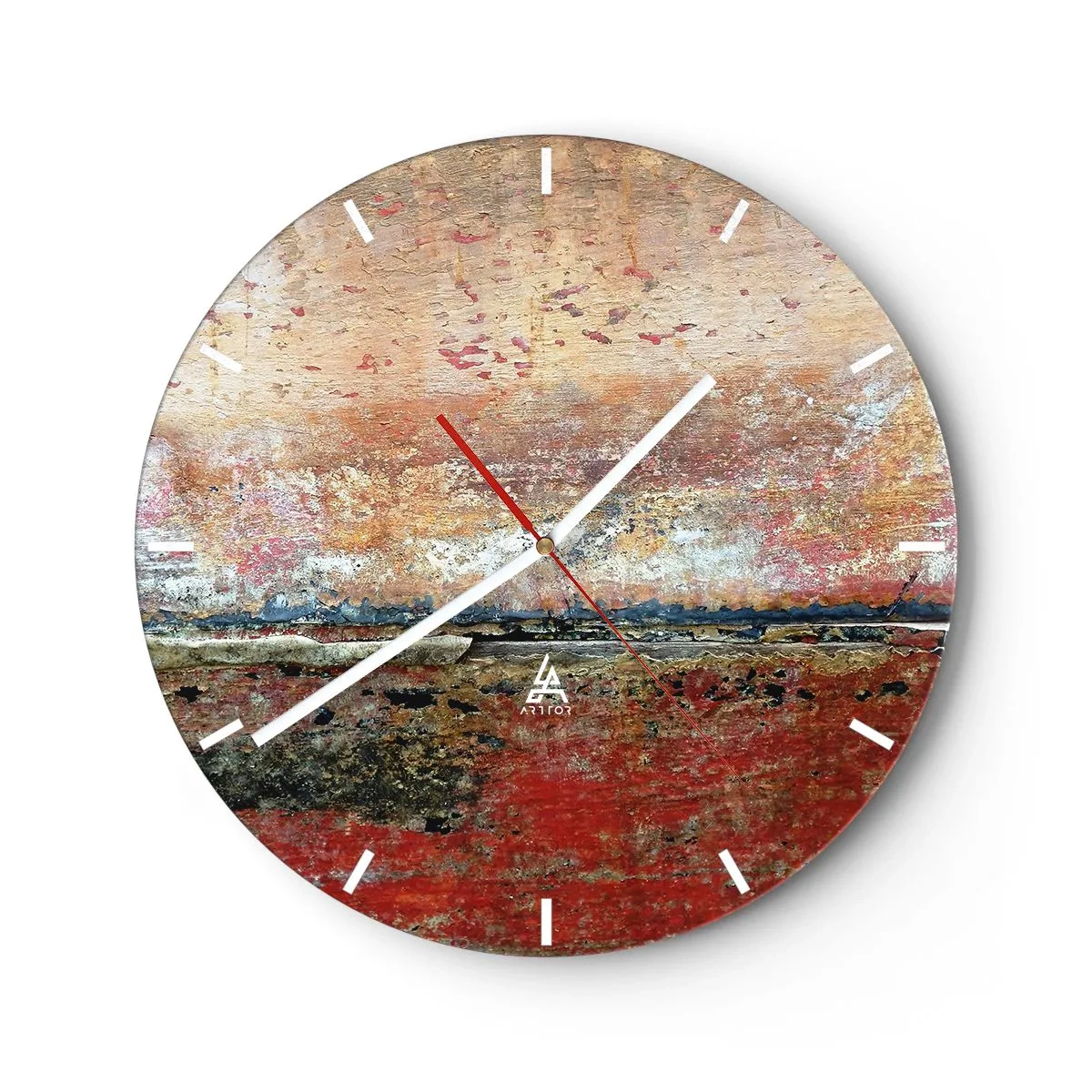 Ceas de perete - Ceas pe sticlă - Un peisaj abstract cu textură și tonuri calde de pământ. - 30x30cm - Oare este marea? - Decorațiune modernă pentru perete pentru living, bucătărie și dormitor ARTTOR