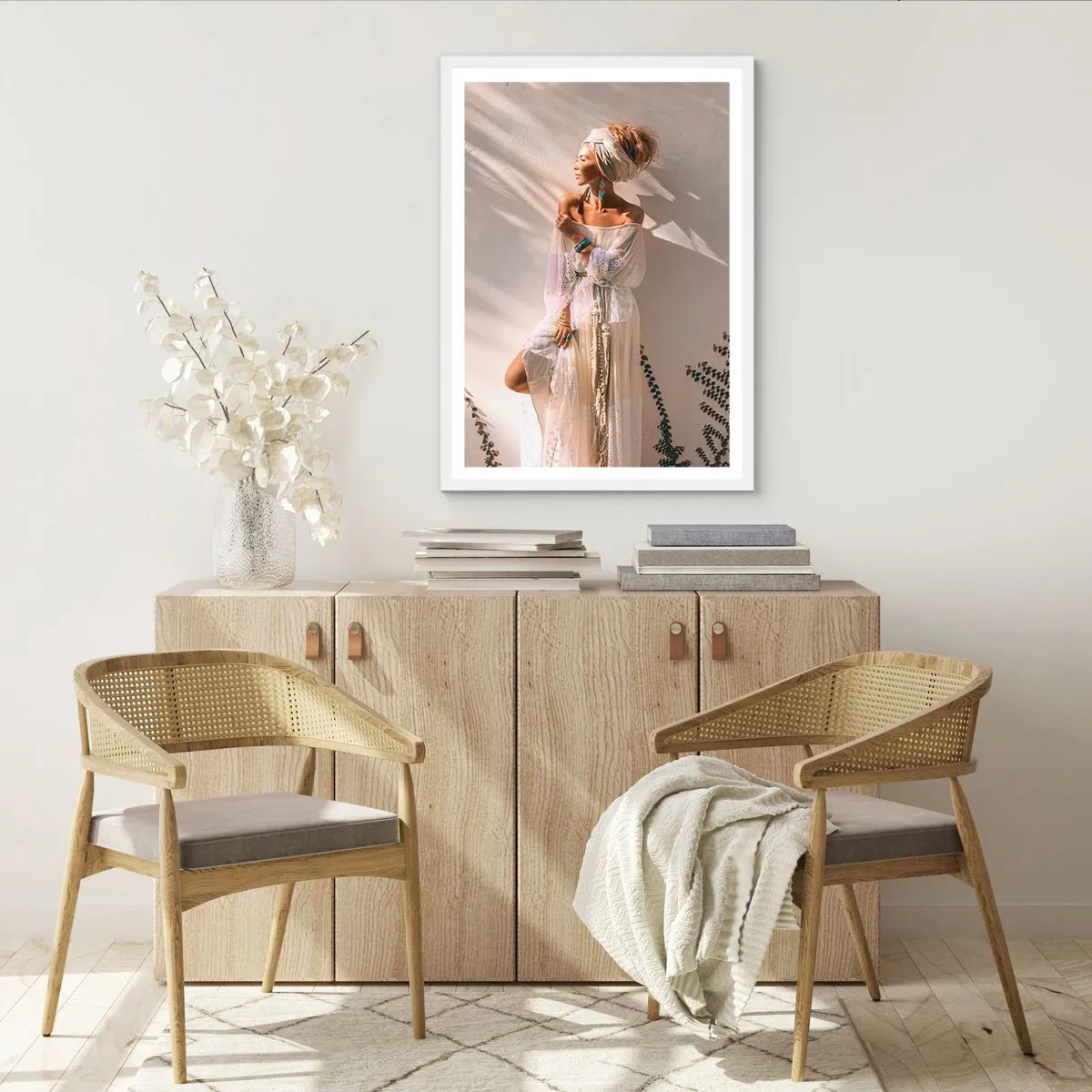 Poster în ramă albă - Soarele și fata - 50x70 cm