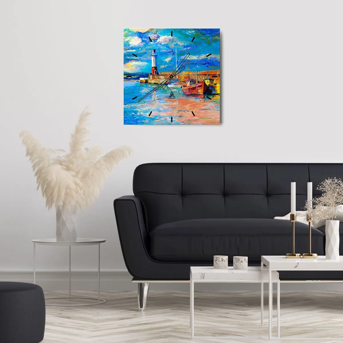 Ceas de perete - Ceas pe sticlă - După-amiază în golful de curcubeu - 40x40 cm