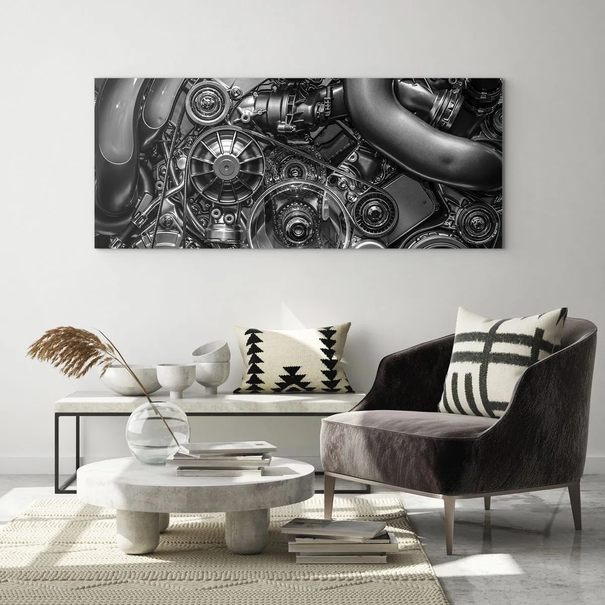 Tablou pe sticlă - Poezia mecanicii - 90x30 cm