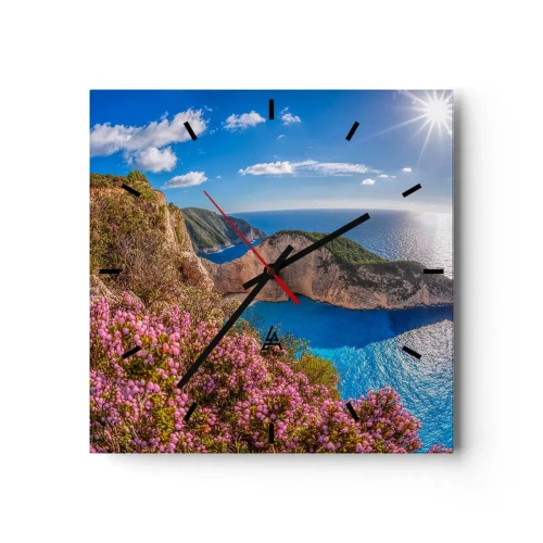 Ceas de perete - Ceas pe sticlă - Marea mea vacanță grecească - 40x40 cm