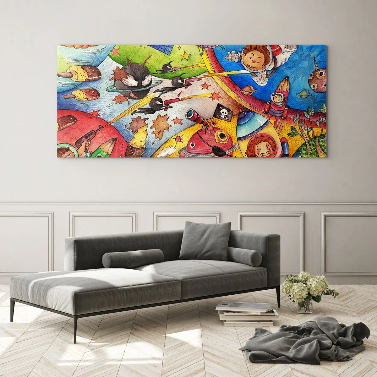 Tablou pe sticlă - O mare aventură spațială - 140x50 cm