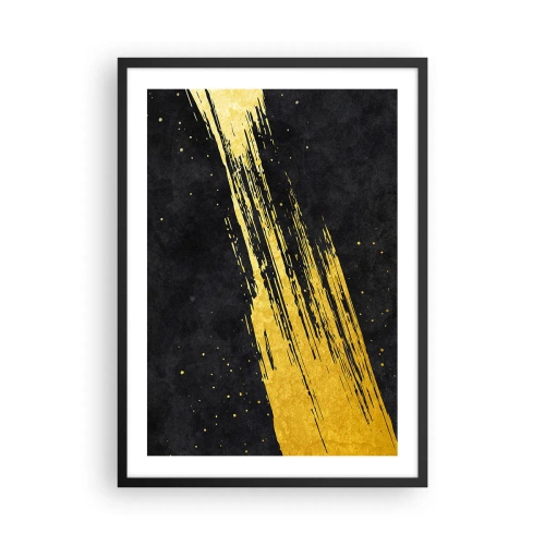 Poster în ramă neagră - Pensule aurii pe fundal negru - 50x70cm - Salt în hiperspațiu - Decorațiune modernă pentru perete pentru living și dormitor ARTTOR