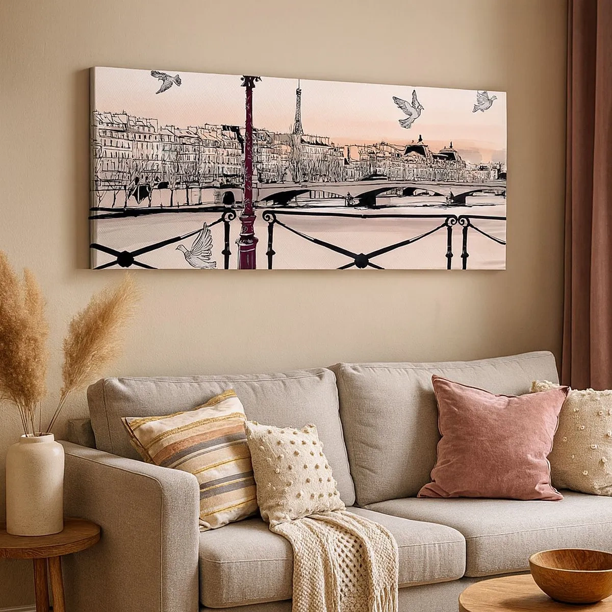 Tablou pe pânză - Deasupra acoperișurilor Parisului - 100x40 cm