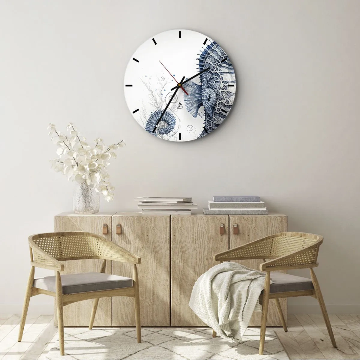 Ceas de perete - Ceas pe sticlă - Căluț de mare decorativ în stil desen animat pe fundal deschis - 30x30cm - O glumă inocentă a naturii - Decorațiune modernă pentru perete pentru living, bucătărie și dormitor ARTTOR