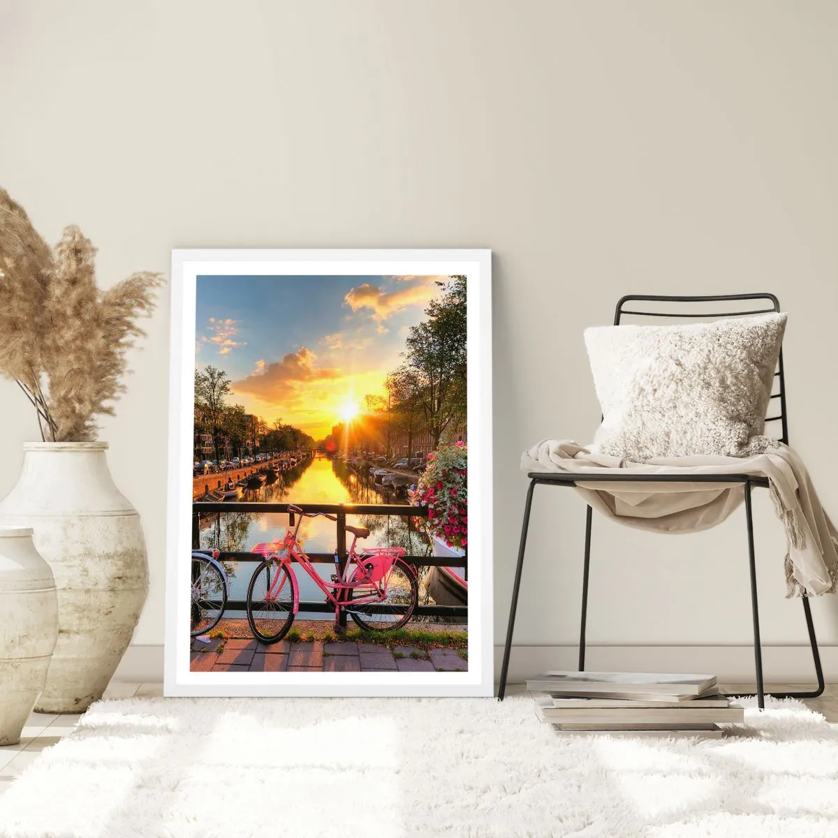 Poster în ramă albă - Dimineața de primăvară în Amsterdam - 40x50 cm