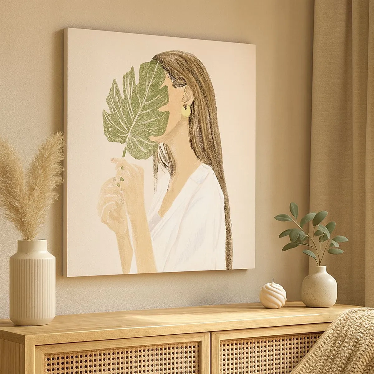 Tablou pe pânză - Portret misterios cu un evantai - 30x30 cm