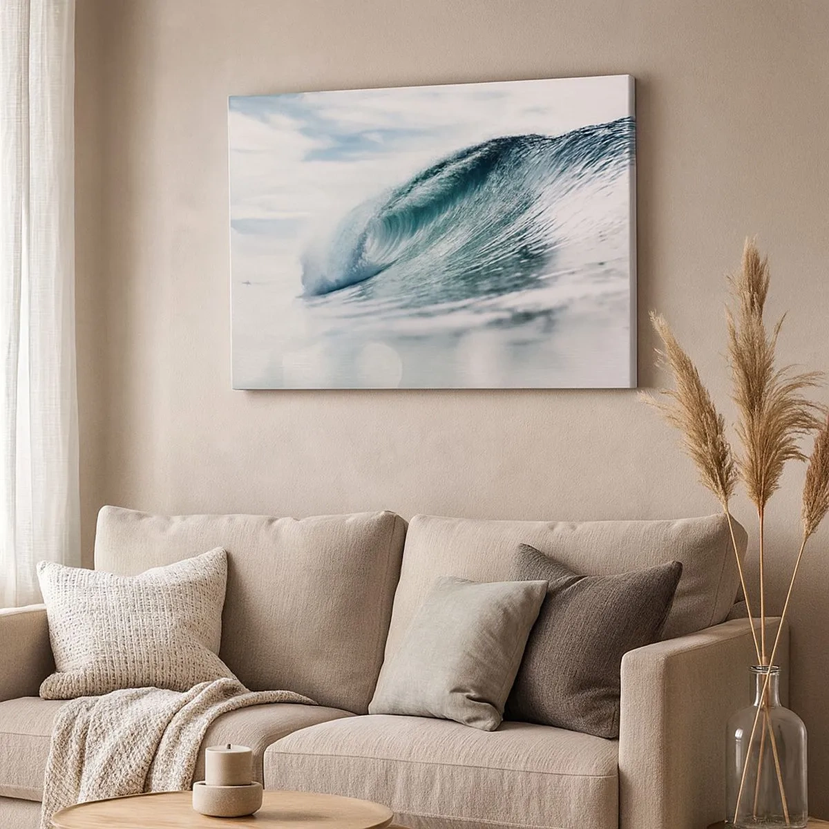 Tablou pe pânză Canvas - Un val de mare surprins într-un moment dinamic pe fundalul cerului - 70x50cm - Summitul apei - Decorațiune modernă pentru perete pentru living și dormitor ARTTOR
