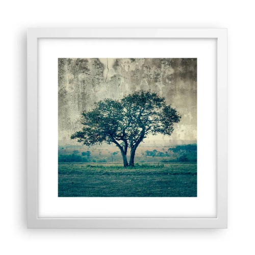 Poster în ramă albă - Un măr pe o pajiște albastră? - 30x30 cm