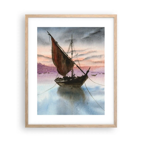 Poster în ramă de stejar deschis - O seară în port - 40x50 cm
