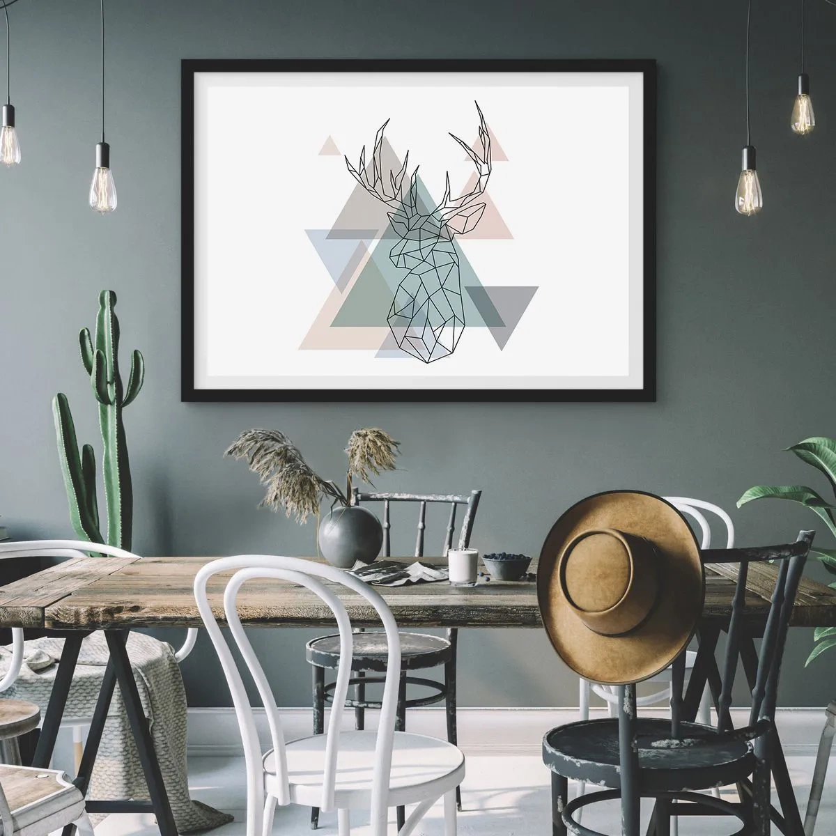 Poster în ramă neagră - Într-o pădure geometrică - 40x30 cm
