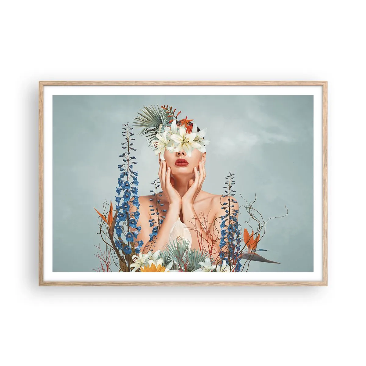 Poster în ramă de stejar deschis - Femeia floare - 100x70 cm