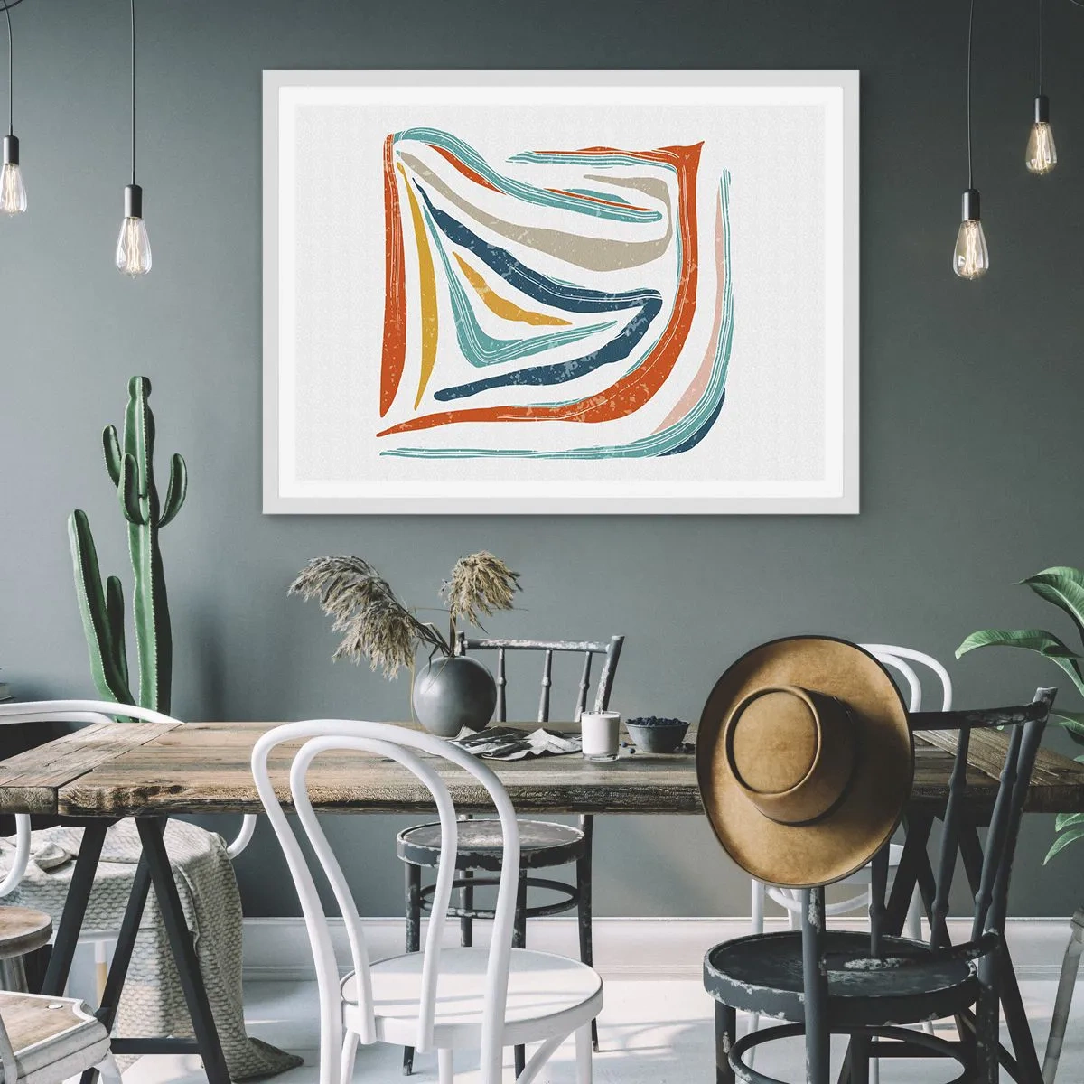 Poster în ramă albă - Abstracție prietenoasă și zâmbitoare - 100x70 cm