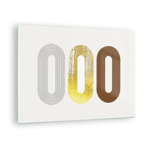 Tablou pe sticlă - Grafică geometrică modernă în aur și bronz - 70x50cm - Ooo! - Decorațiune modernă pentru perete pentru living și dormitor ARTTOR