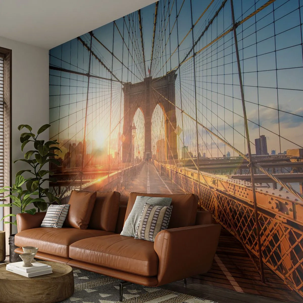 Tapet Autoadeziv Deluxe Sticker - Pe podul de aur - New York, Podul Brooklyn, Arhitectură - 250x175 cm