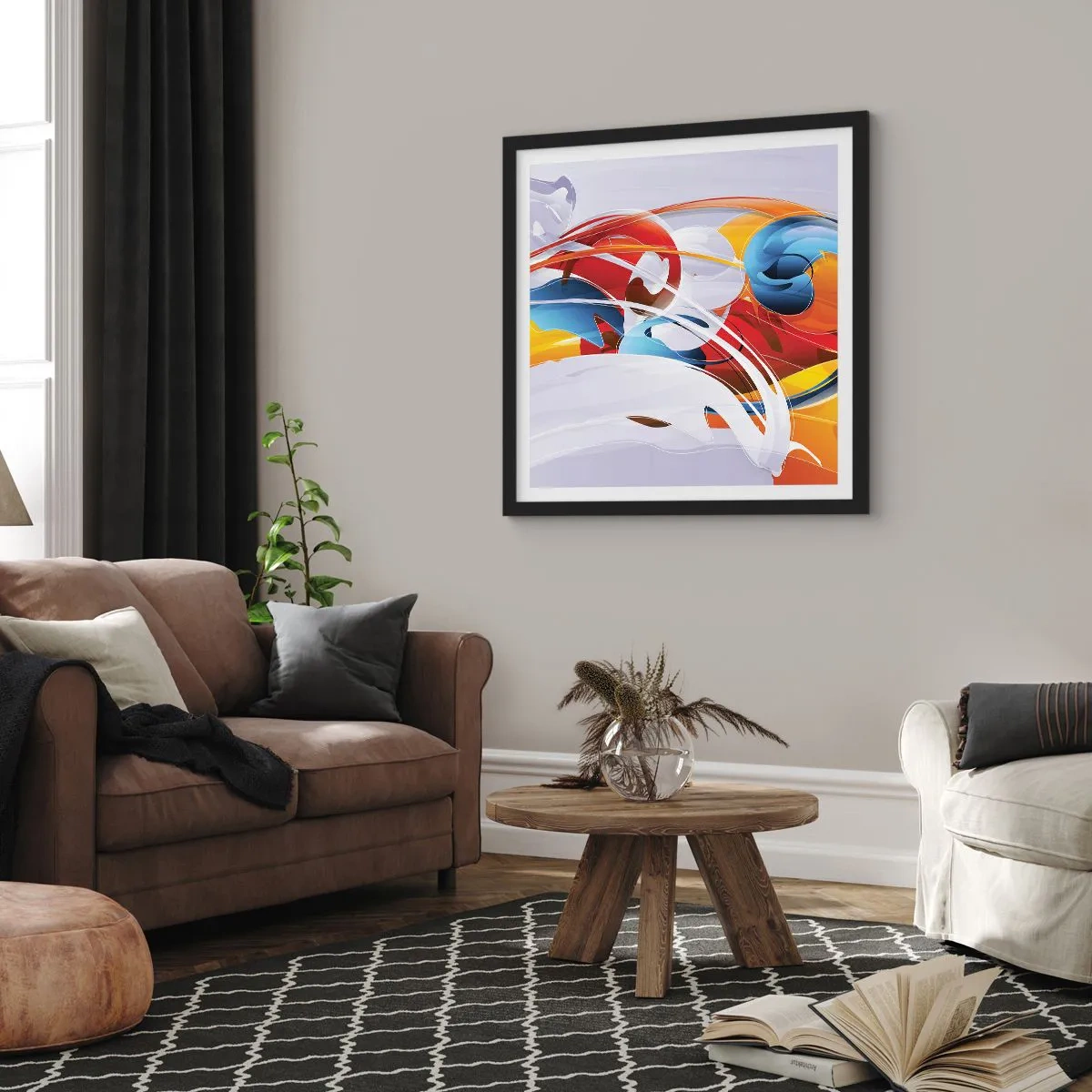 Poster în ramă neagră - Dansul elementelor - 30x30 cm