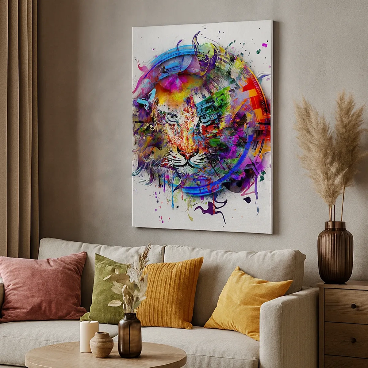 Tablou pe pânză - Ascunzându-se în spatele voalului curcubeu - 50x70 cm