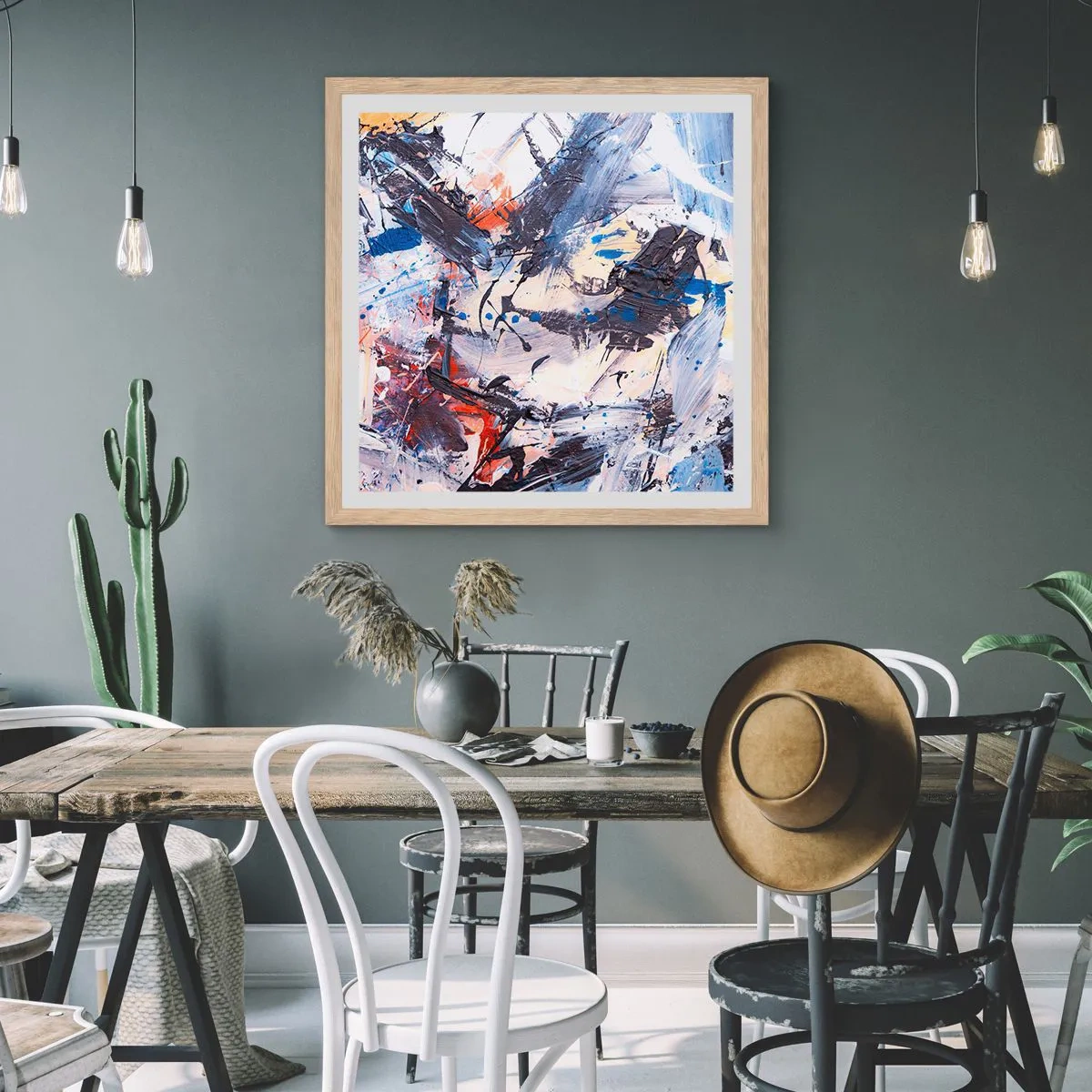 Poster în ramă de stejar deschis - Dansul nebun al abstracției - 60x60 cm