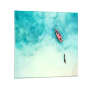 Tablou pe sticlă - Pe plajele din Zanzibar, când apele în exces... - 30x30 cm