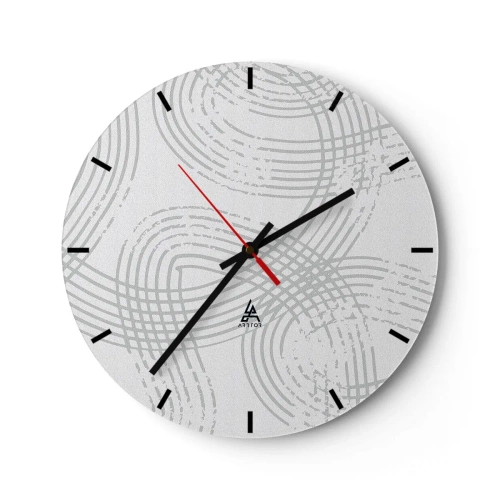 Ceas de perete - Ceas pe sticlă - Linii gri, intersectate, formând un model pe un fundal alb - 30x30cm - Nu există o cale ușoară - Decorațiune modernă pentru perete pentru living, bucătărie și dormitor ARTTOR