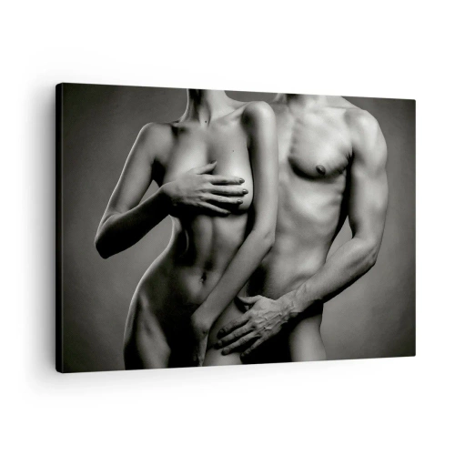 Tablou pe pânză Canvas - Reprezentare alb-negru a corpurilor feminine și masculine într-o poză artistică - 70x50cm - Adam și Eva - Decorațiune modernă pentru perete pentru living și dormitor ARTTOR
