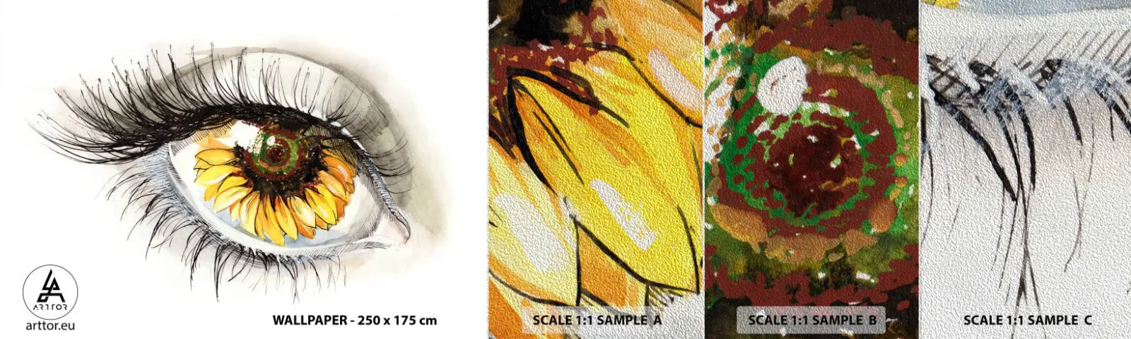 Mostră tapet Premium Sand - O privire la fel de fierbinte ca vara - Abstracția, Grafică, Ochi - 100x30 cm