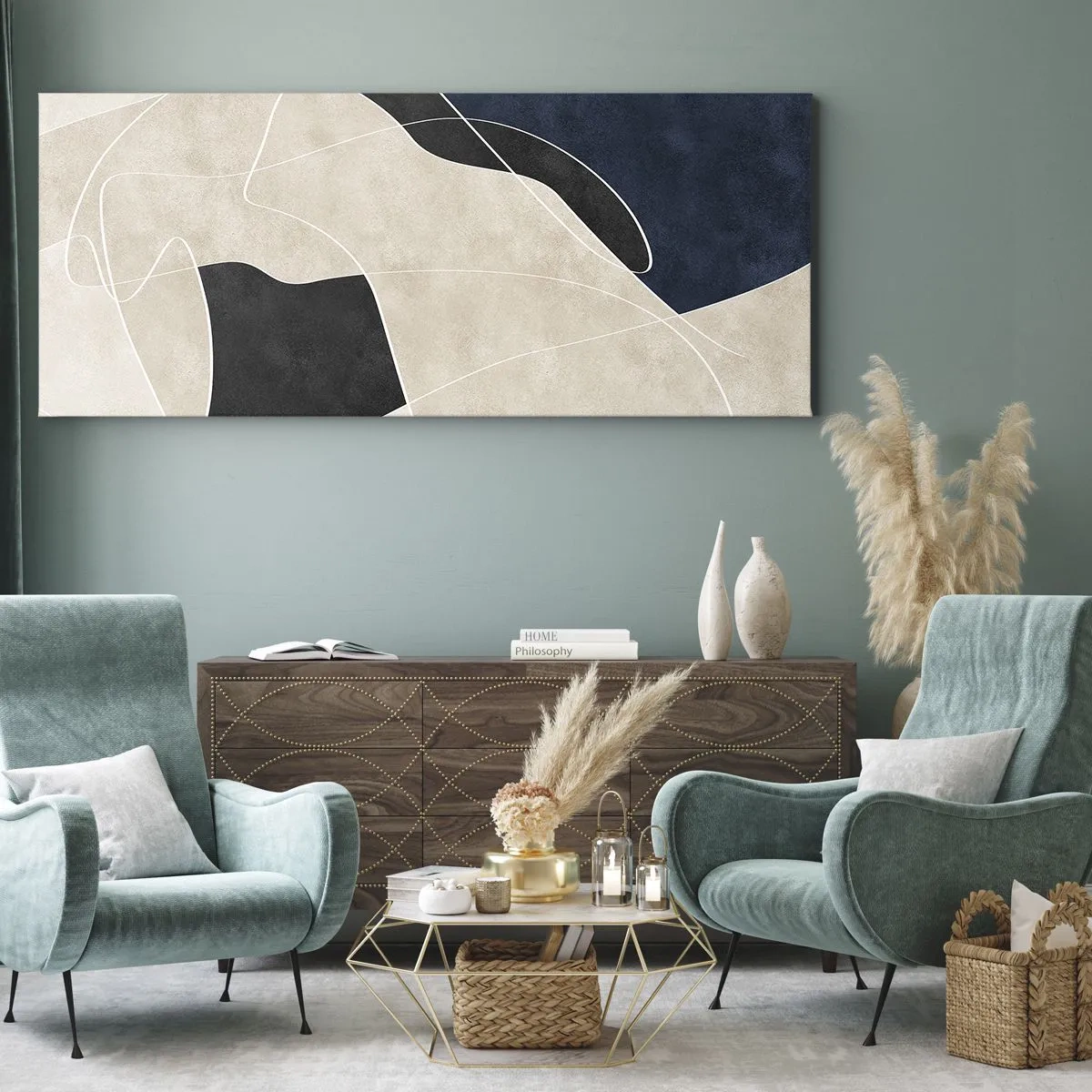 Tablou pe pânză - Compoziție abstractă - contrast de culori - 120x50 cm