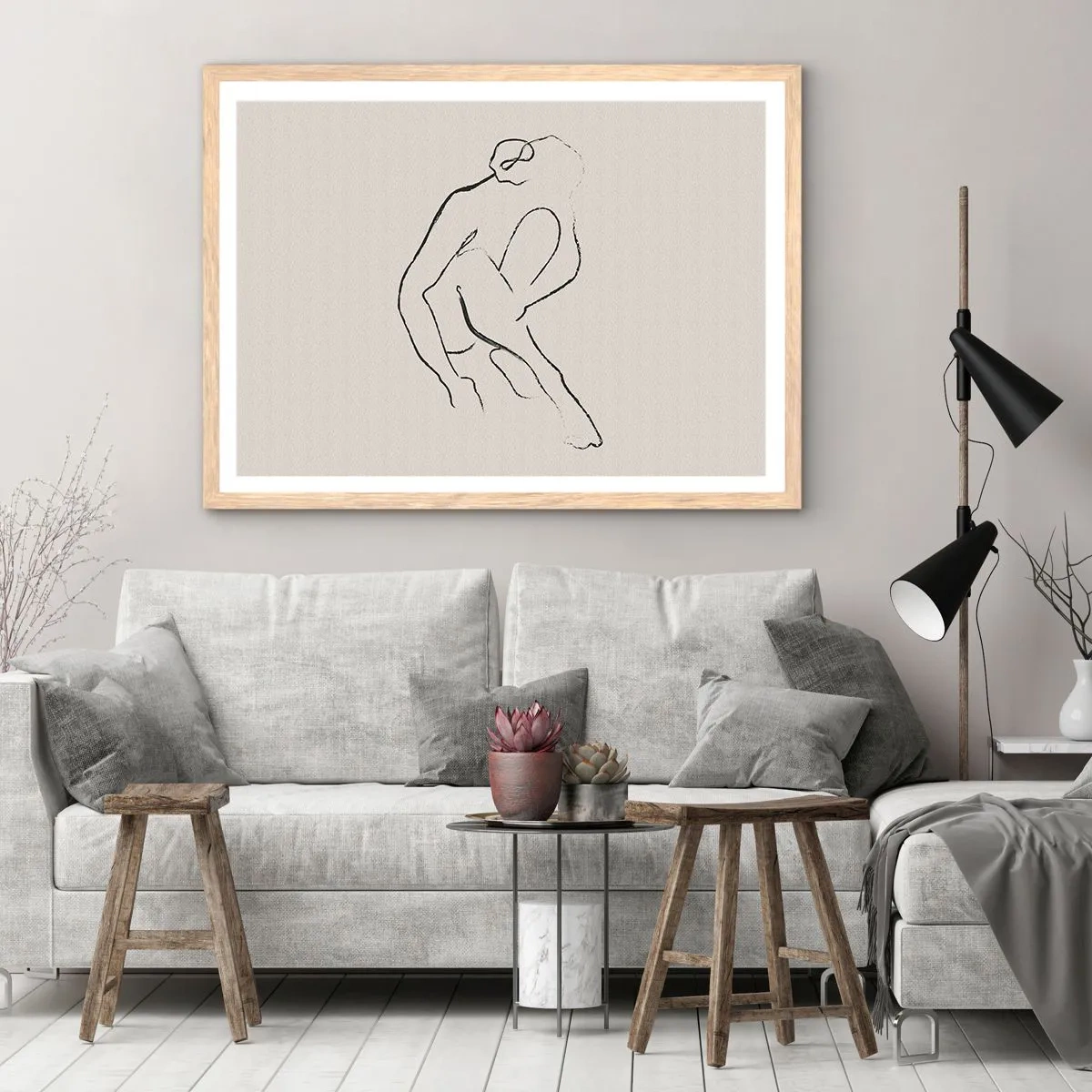 Poster în ramă de stejar deschis - Schiță intimă - 40x30 cm
