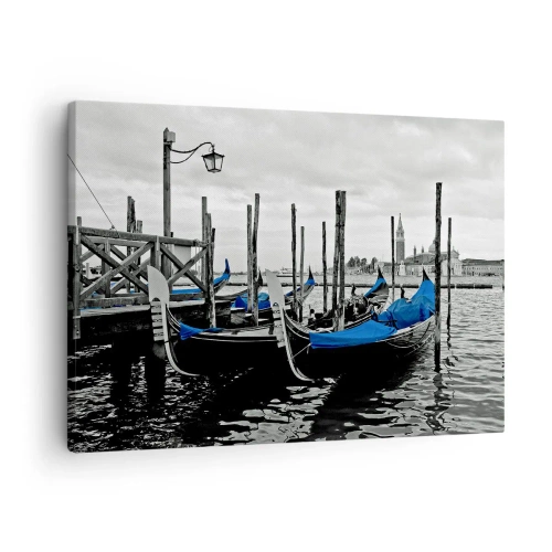Tablou pe pânză Canvas - Gondole în Veneția cu copertine albastre - 70x50cm - Veneția stând pe gânduri - Decorațiune modernă pentru perete pentru living și dormitor ARTTOR