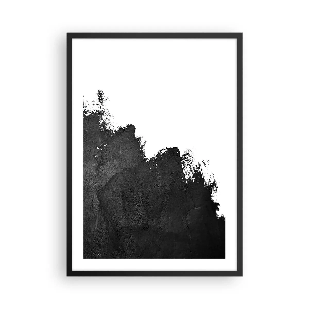 Poster în ramă neagră - Abstracție minimalistă cu accent negru pe fundal alb - 50x70cm - Elemente: pământ - Decorațiune modernă pentru perete pentru living și dormitor ARTTOR