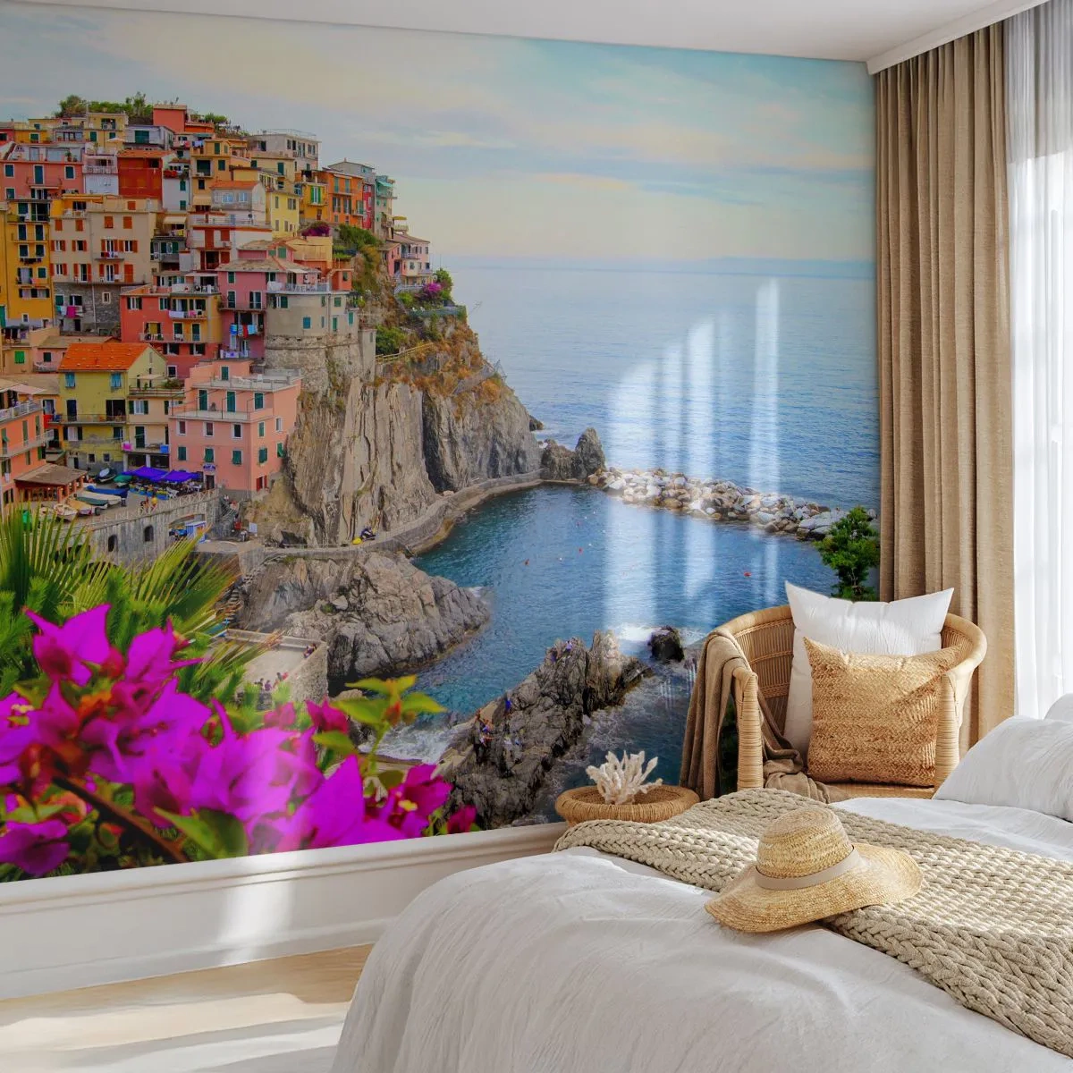 Tapet Premium Sand - Un oraș care râde - Peisaj, Manarol, Italia - 100x70 cm