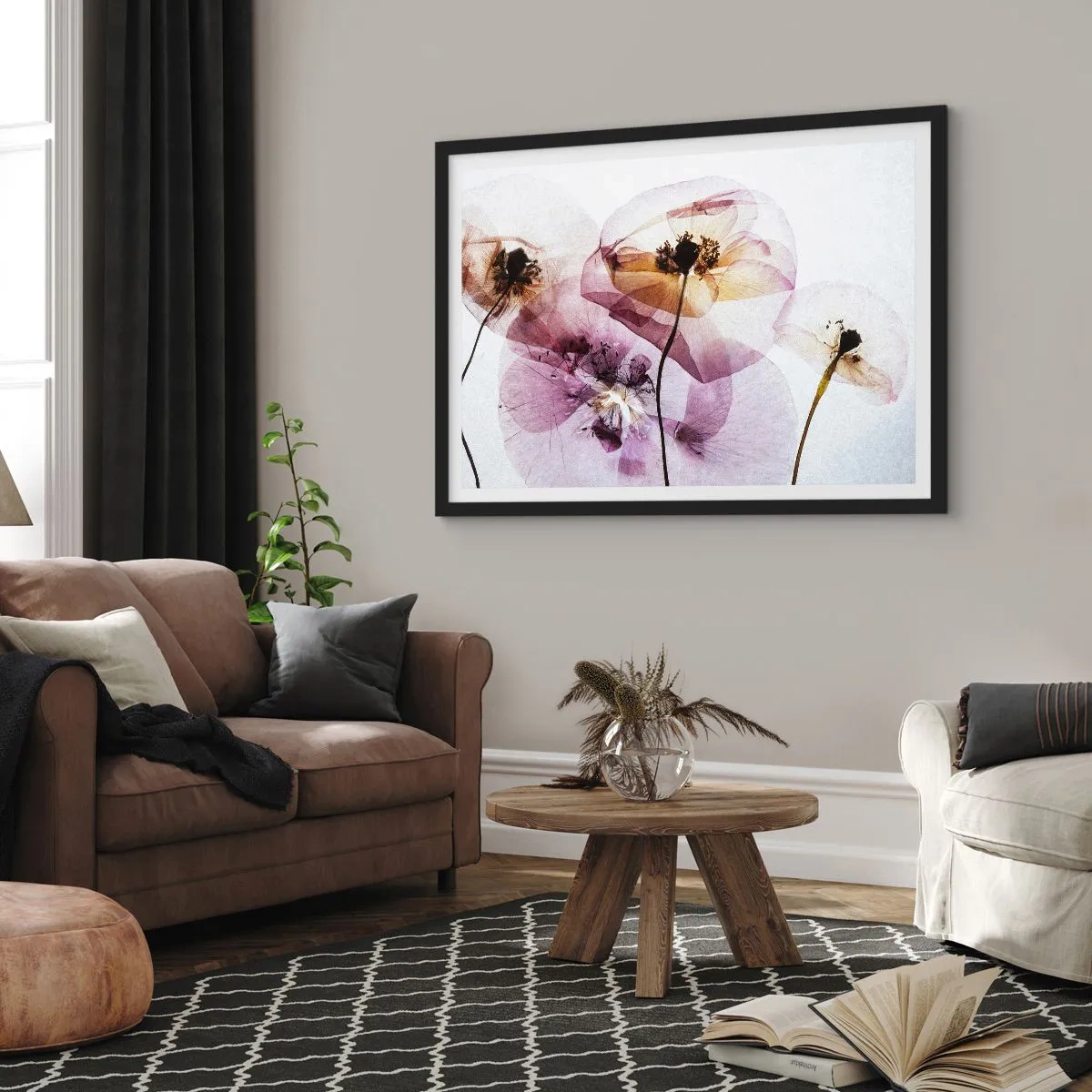 Poster în ramă neagră - Corp de flori transparente - 91x61 cm