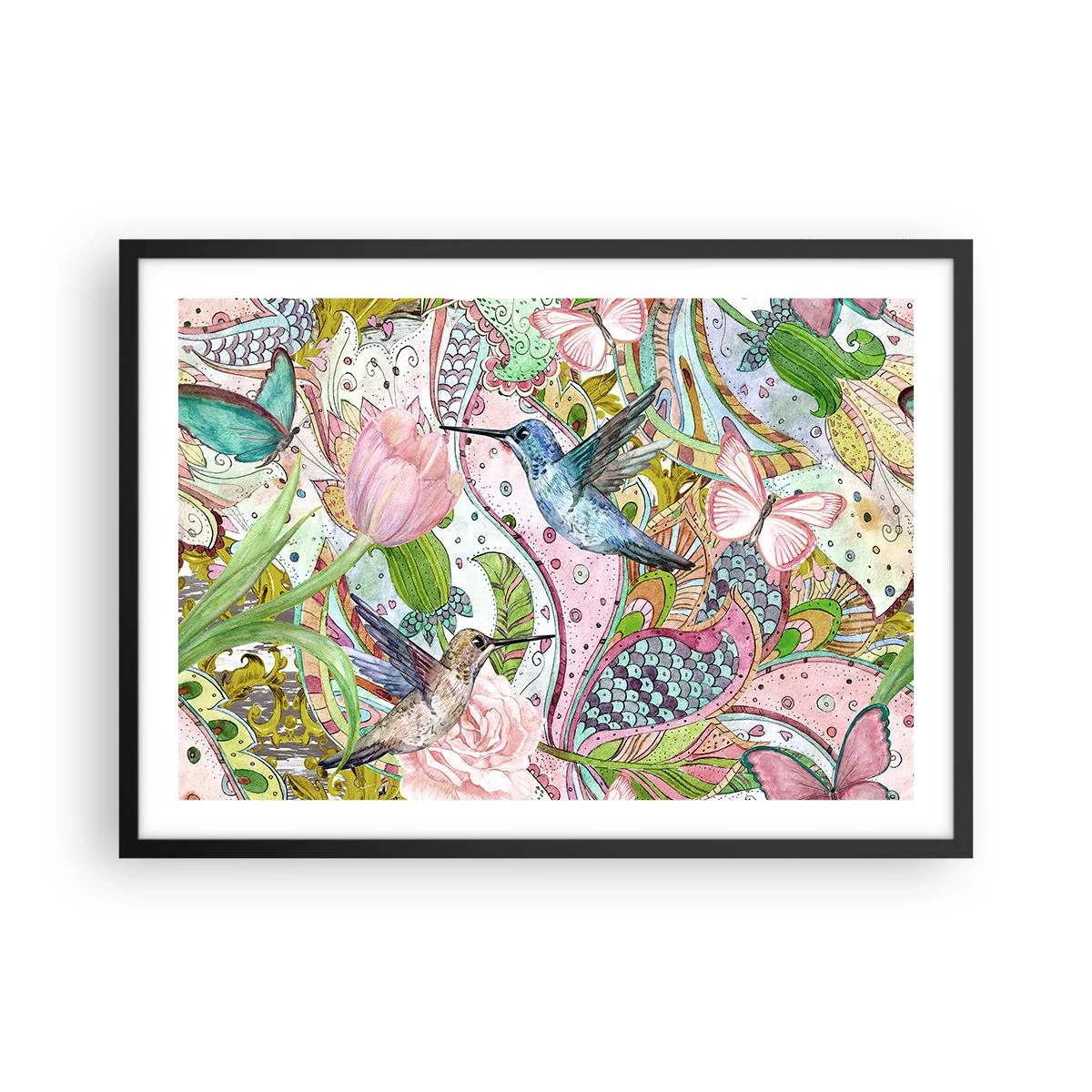 Poster în ramă neagră - Încurcat în viță de vie - 70x50 cm