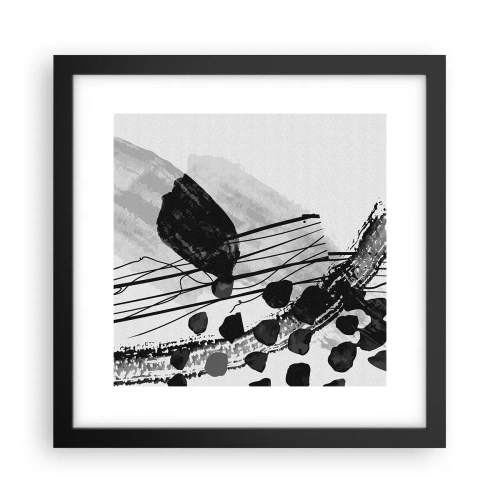 Poster în ramă neagră - Abstracție organică în negru și alb - 30x30 cm