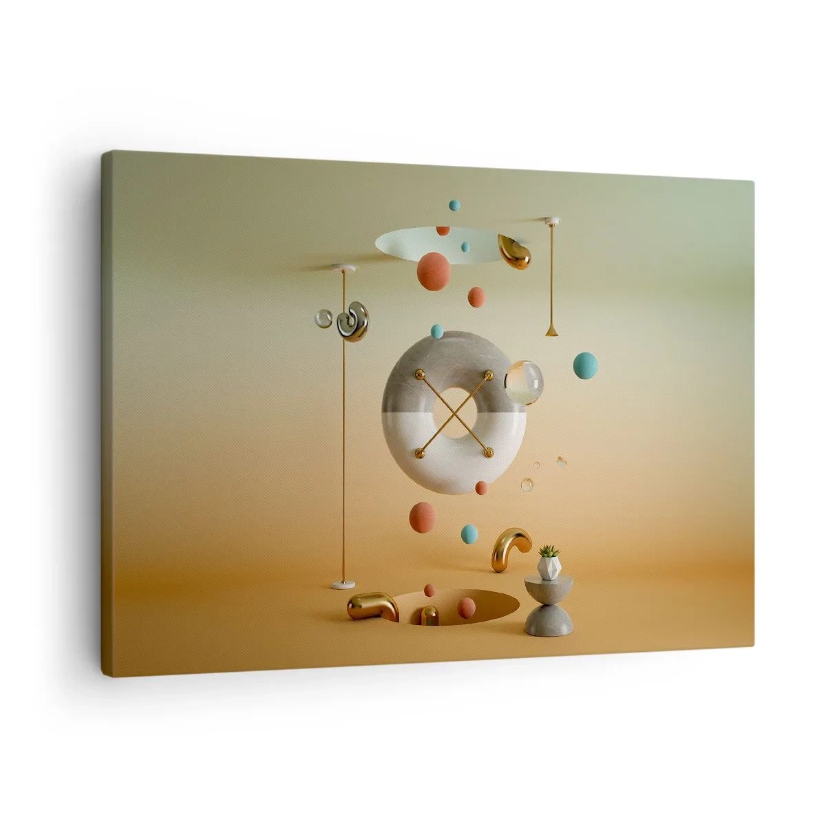 Tablou pe pânză Canvas - Figuri geometrice în culori pastelate într-un aranjament suprarealist - 70x50cm - Orice se poate întâmpla - Decorațiune modernă pentru perete pentru living și dormitor ARTTOR