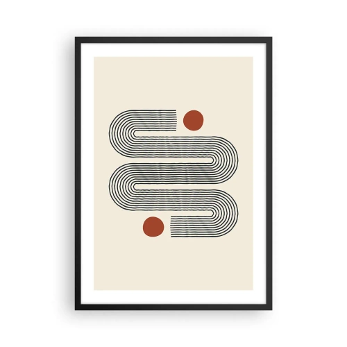 Poster în ramă neagră - Model geometric cu linii și cercuri roșii - 50x70cm - De la început până la sfârșit - Decorațiune modernă pentru perete pentru living și dormitor ARTTOR