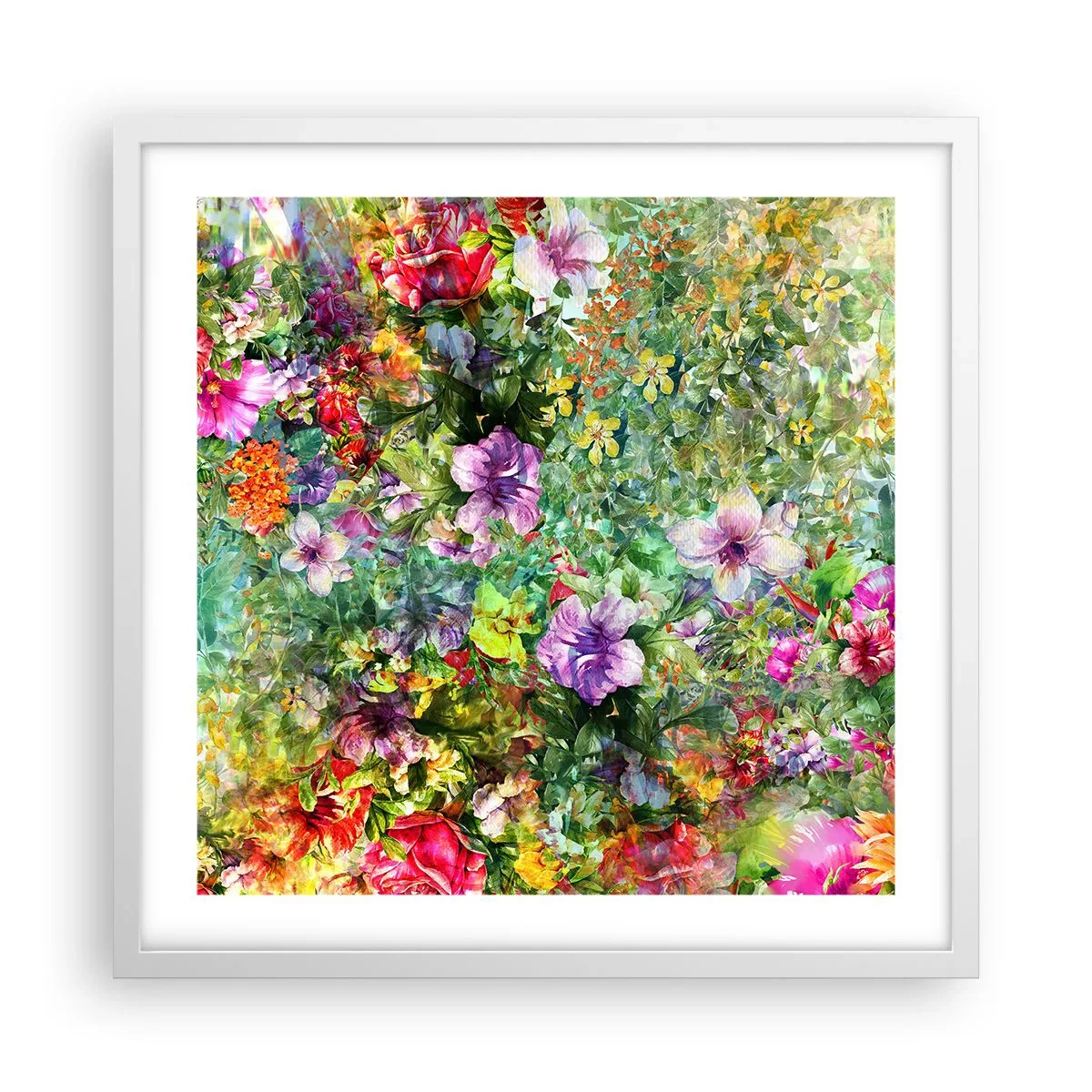 Poster în ramă albă - Să ne pierdem în flori - 50x50 cm