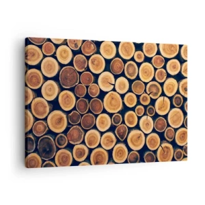 Tablou pe pânză Canvas - Model realizat din secțiuni transversale de bușteni de lemn - 70x50cm - Cât de bătrân sunt? - Decorațiune modernă pentru perete pentru living și dormitor ARTTOR