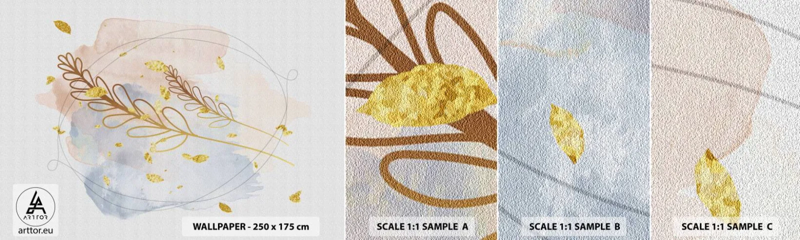 Mostră tapet autocolant Deluxe Sticker - Suflul de aur - Luminos, Minimalist, Modern - 100x30 cm