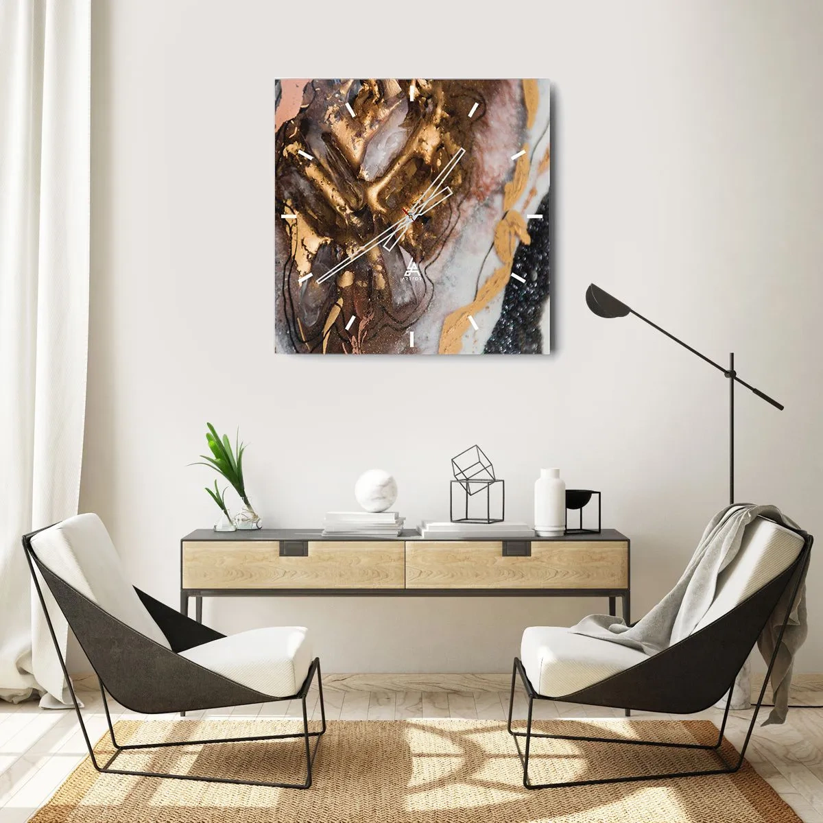 Ceas de perete - Ceas pe sticlă - Elementul pământ - 30x30 cm