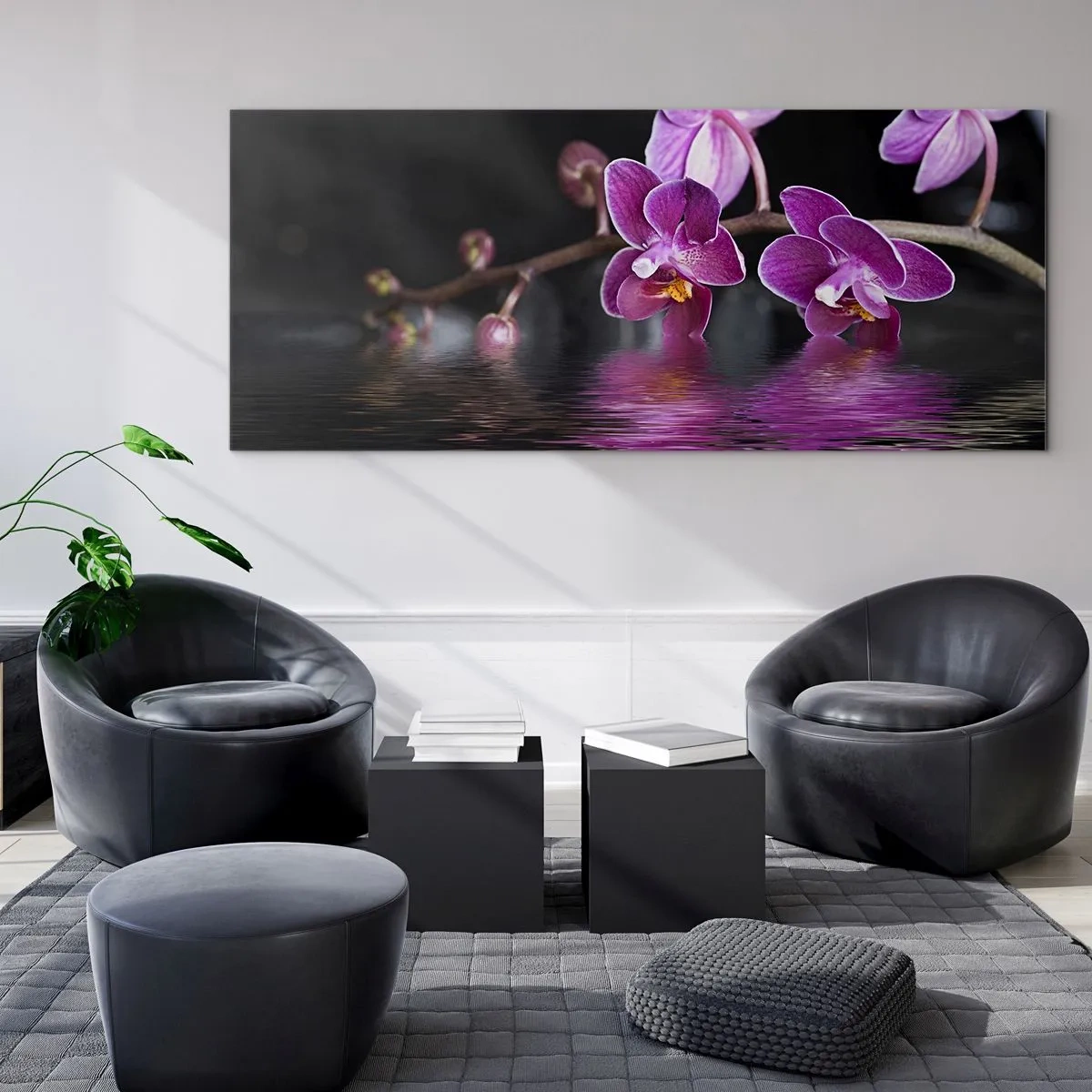 Tablou pe sticlă - Reflecție de frumusețe în liliac - 90x30 cm