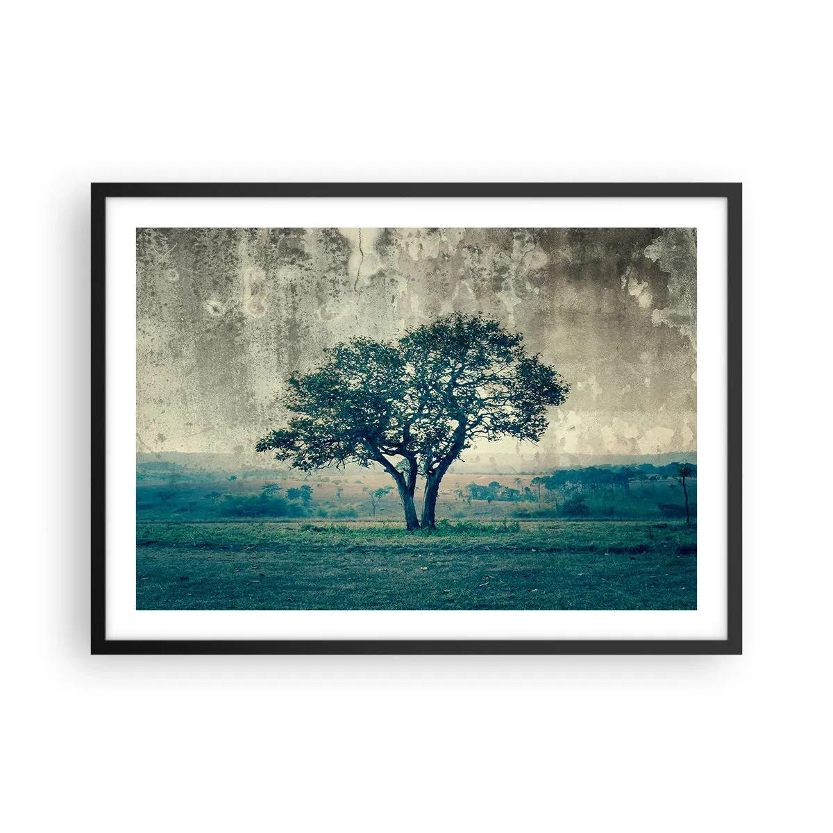 Poster în ramă neagră - Un măr pe o pajiște albastră? - 70x50 cm