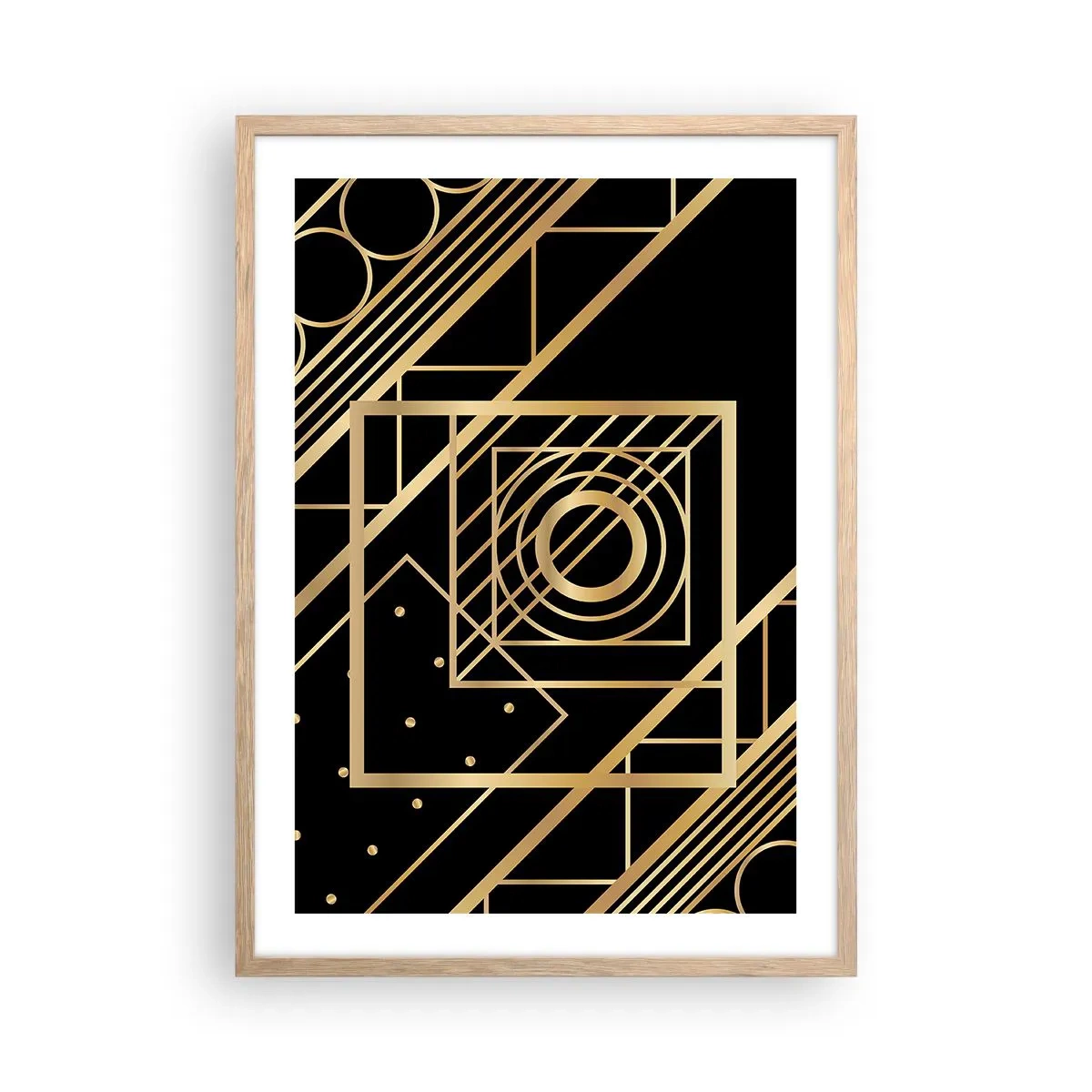 Poster în ramă de stejar deschis - Geometrie de aur - 50x70 cm