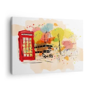 Tablou pe pânză Canvas - Temă londoneză cu autobuz roșu și cabină - 70x50cm - Orașul varietăților - Decorațiune modernă pentru perete pentru living și dormitor ARTTOR