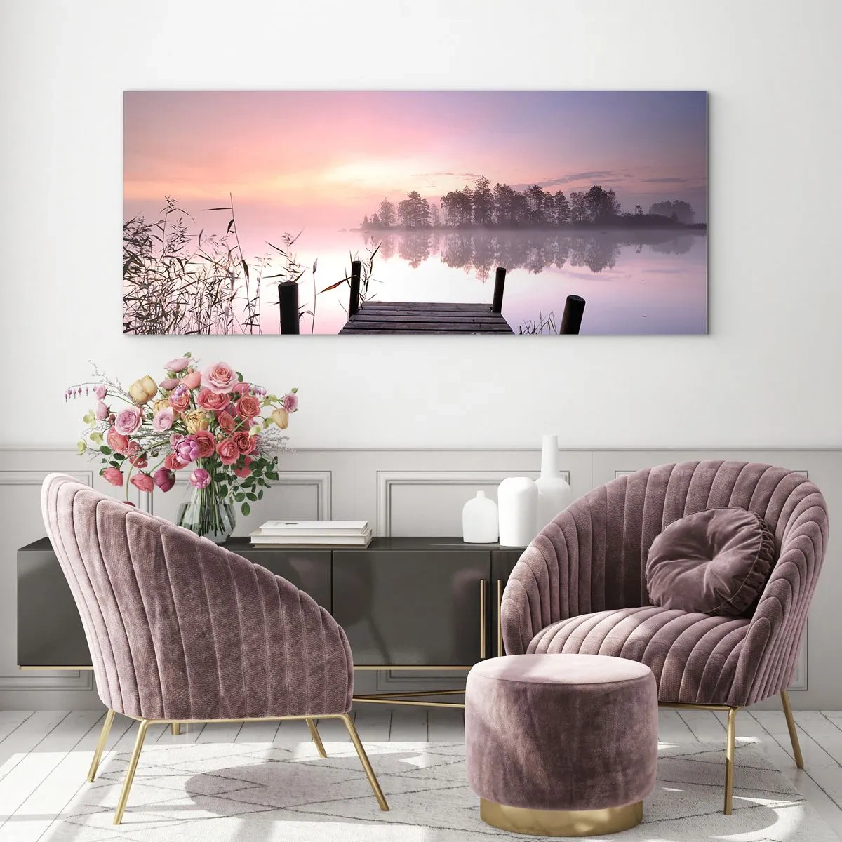 Tablou pe sticlă - Din ceața de liliac... - 100x40 cm