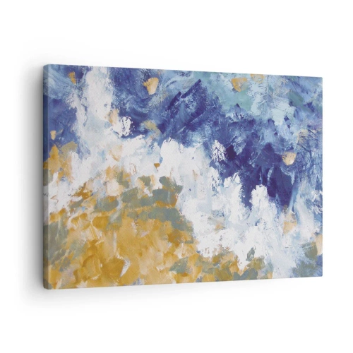 Tablou pe pânză Canvas - Abstracție în nuanțe de albastru, alb și auriu - 70x50cm - Dansul elementelor - Decorațiune modernă pentru perete pentru living și dormitor ARTTOR